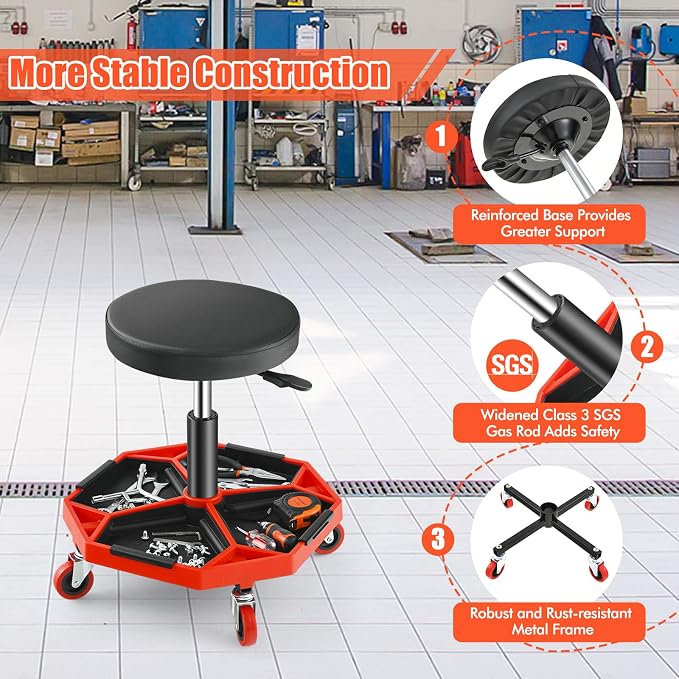 Adjustable Mechanic Rolling Stool, Pneumatic Rolling Stool - Image 4