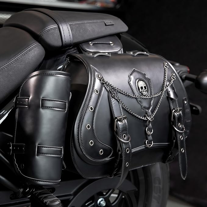 Motorcycle Saddlebags, 30L Leather Waterproof Side Saddle Bags - Image 8