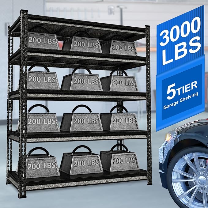 Garage Shelving Heavy Duty 3000LBS Loads, 5-Tier Metal Shelving Units and - Image 4