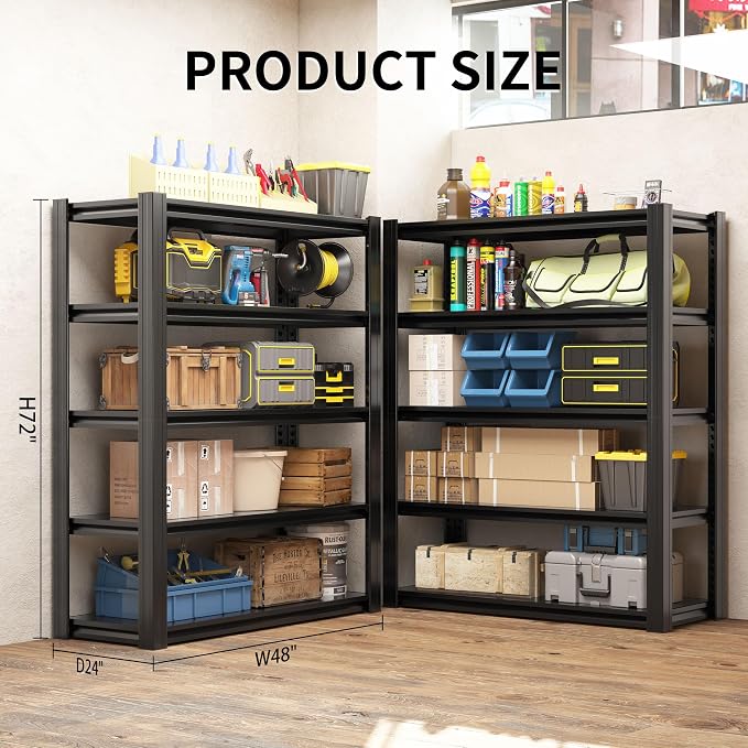 72" H Shelving Unit 5 Tiers Heavy Duty Garage Shelving 3000LBS Storage Racks - Image 2