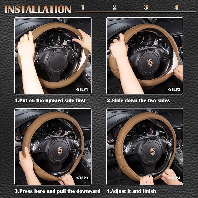 CAR PASS Line Rider Microfiber Leather Sporty Steering Wheel Cover Universal - Image 5