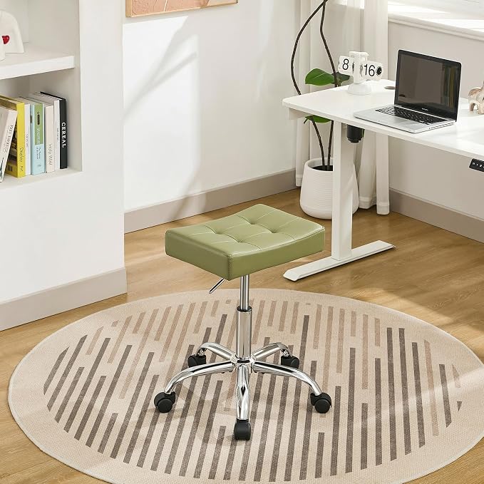 Adjustable Work Stool with Wheels Faux Leather Workbench Stool - Image 8