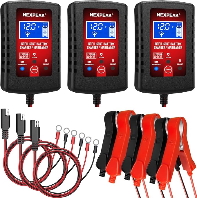 1.75-Amp Car Battery Charger, 6V and 12V Smart Fully Automatic Battery Charger by NEXPEAK