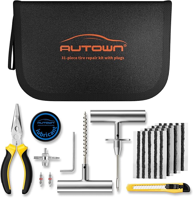 Flat Tire Repair Kit with Plugs 31 Pcs by AUTOWN