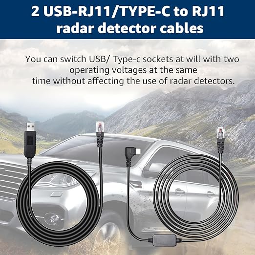 USB-C to RJ11 & USB to RJ11 Radar Detector Cables, 6.56Ft Each, Compatible - Image 5