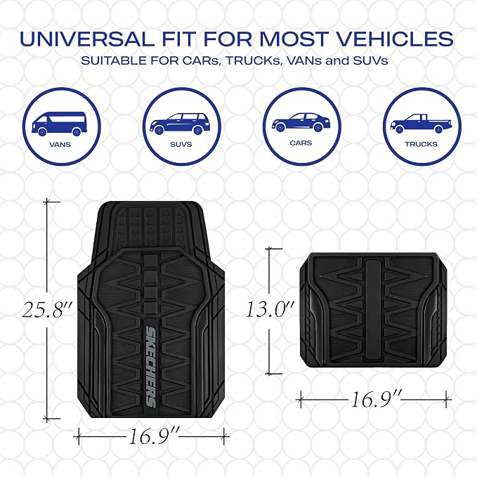 Skechers Car Floor Mats, Heavy Duty Rubber Car Mats Full Set, All WeatherFloor - Image 6
