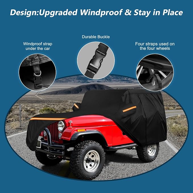 Car Cover for Jeep CJ5 1955-1983, Waterproof 210D Oxford Cloth and Cotton Cover - Image 3