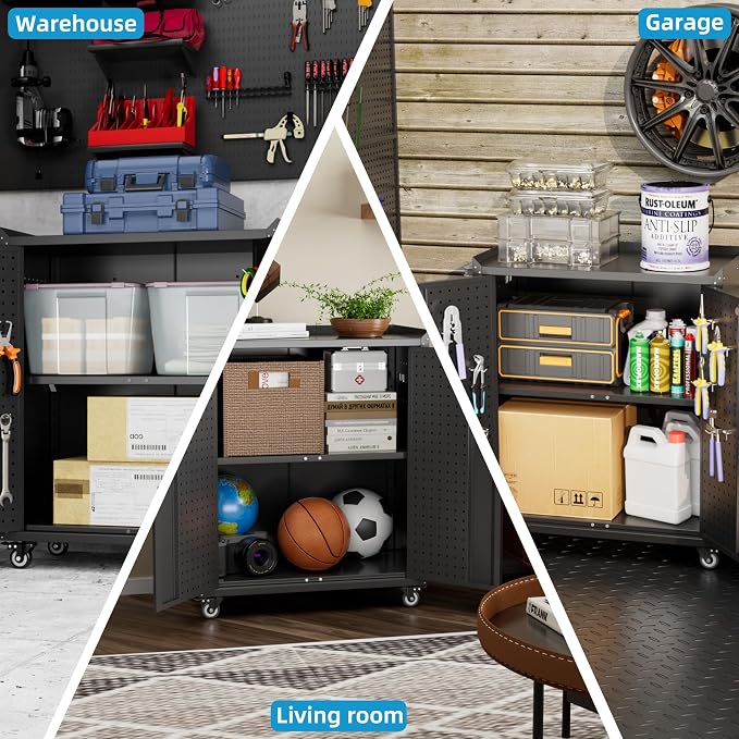 Metal Storage Cabinet with Wheels, Rolling Storage Cabinet with 2 Doors and - Image 8