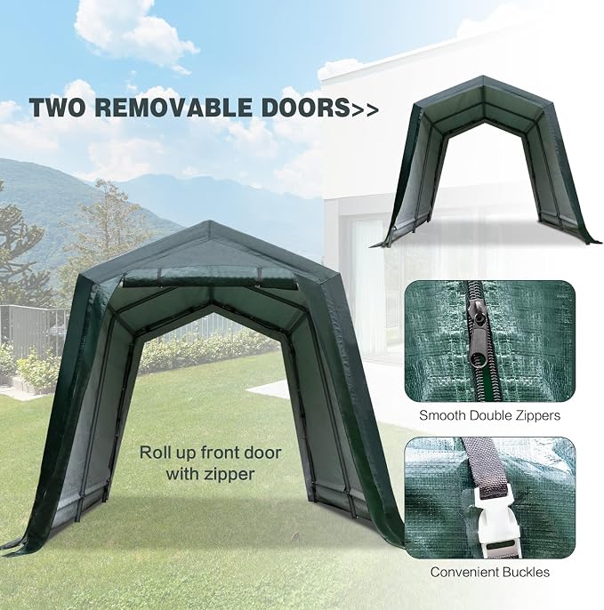ERGOMASTER 8 Ft x 14 Ft Outdoor Carport Patio Storage Shelter Metal Frame and - Image 4