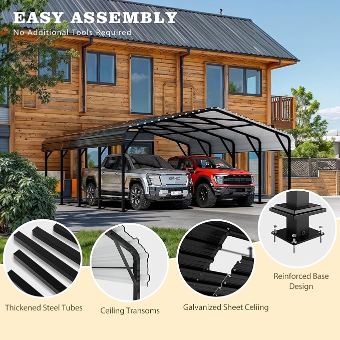 Walsunny Metal Carport 20x20 FT Heavy Duty Carport Canopy - Image 3