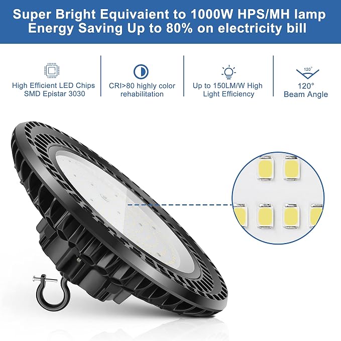 9 Pack 300W LED High Bay Light, UL&DLC Listed 41000LM Dimmable UFO High Bay LED - Image 2