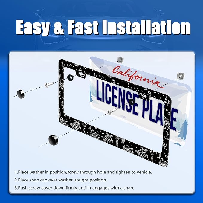 Turtles License Plate Frame Black and White Sea Turtle License Plate Stainless - Image 3