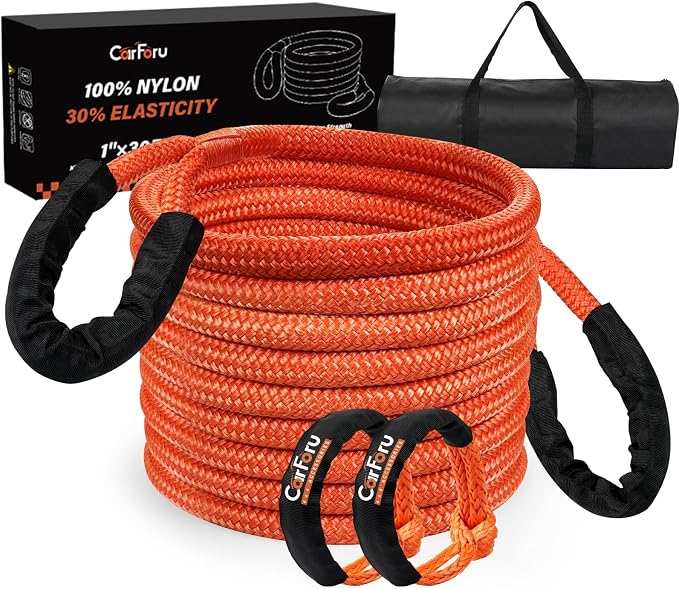 1" × 30ft Kinetic Recovery Tow Rope, Heavy Duty Offroad Towing Straps Kit by Carforu