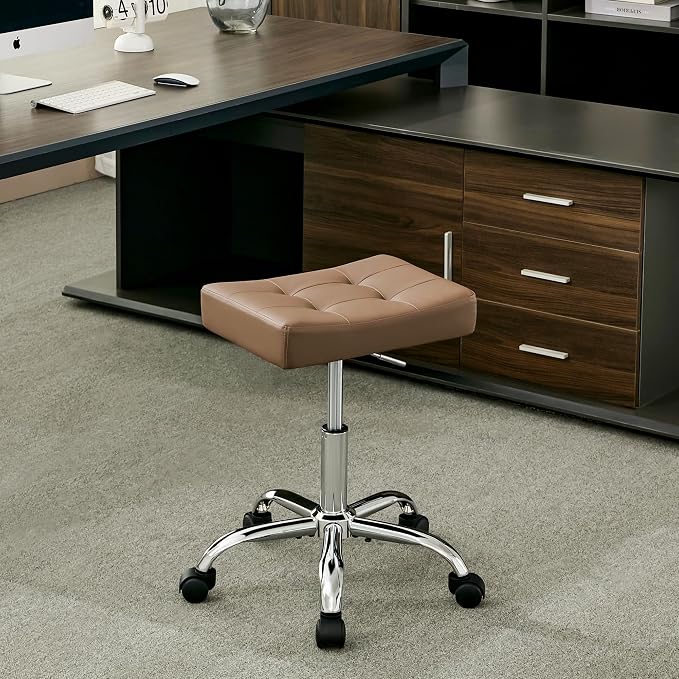 Ergonomic Desk Stool with Wheels Faux Leather Office Stool - Image 7