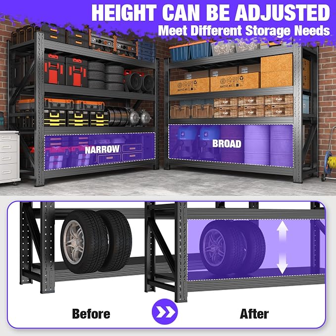 Metal Garage Shelving Unit, Heavy Duty 4-Tier Adjustable Storage Rack, 6000 LBS - Image 3