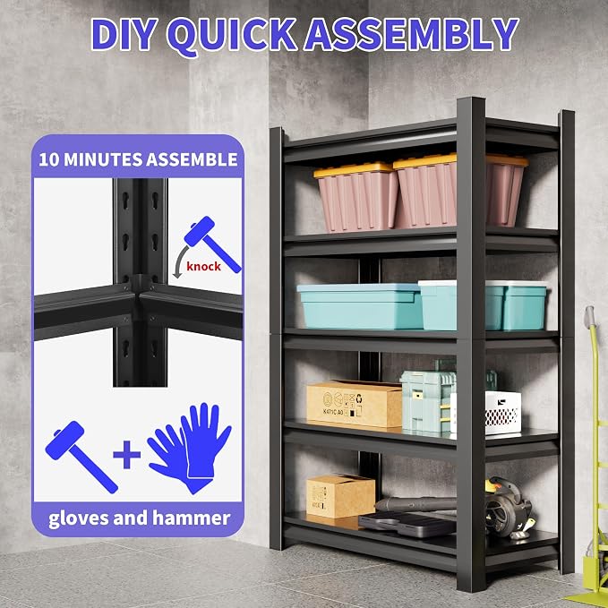 5-Tier Heavy Duty Metal Garage Shelving Unit, Industrial Style, Adjustable - Image 5