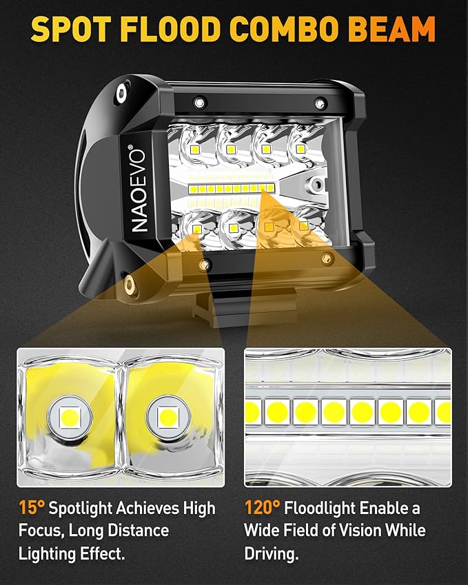 NAOEVO 4 Inch LED Pod Lights, 480W 48, 000LM LED Fog/Driving/Off Road Lights - Image 4