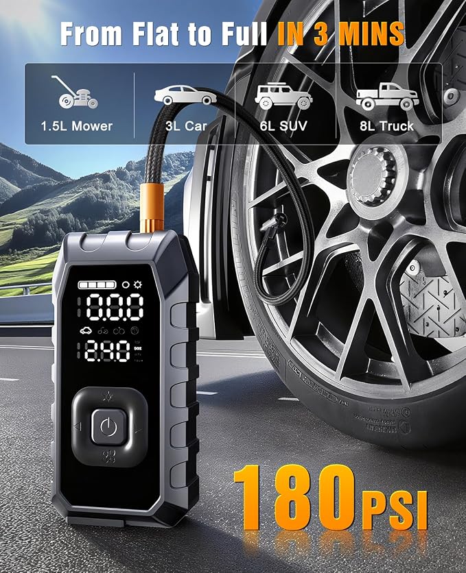 Tire Inflator Portable Air Compressor, 65W Fast Charge 180PSI Cordless Electric - Image 2