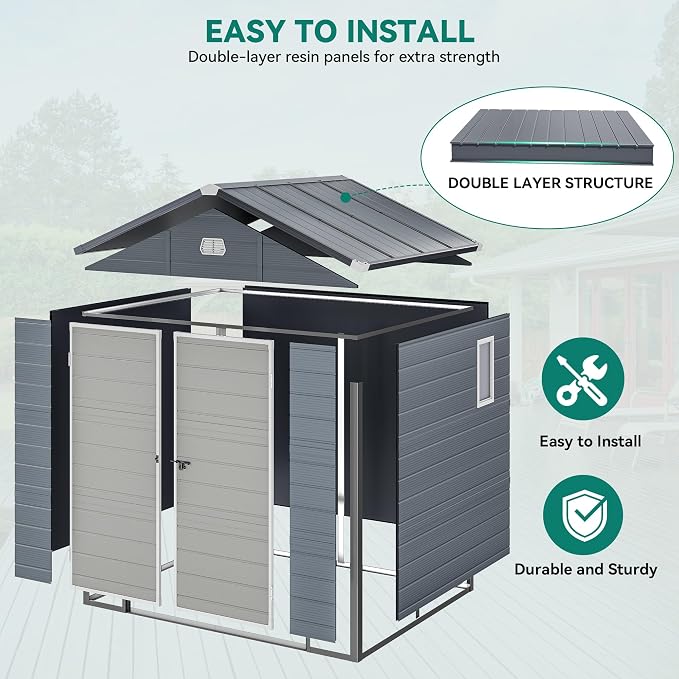 YITAHOME 8x6.2FT Outdoor Storage Shed w/o Floor, All-Weather Plastic Shed - Image 5
