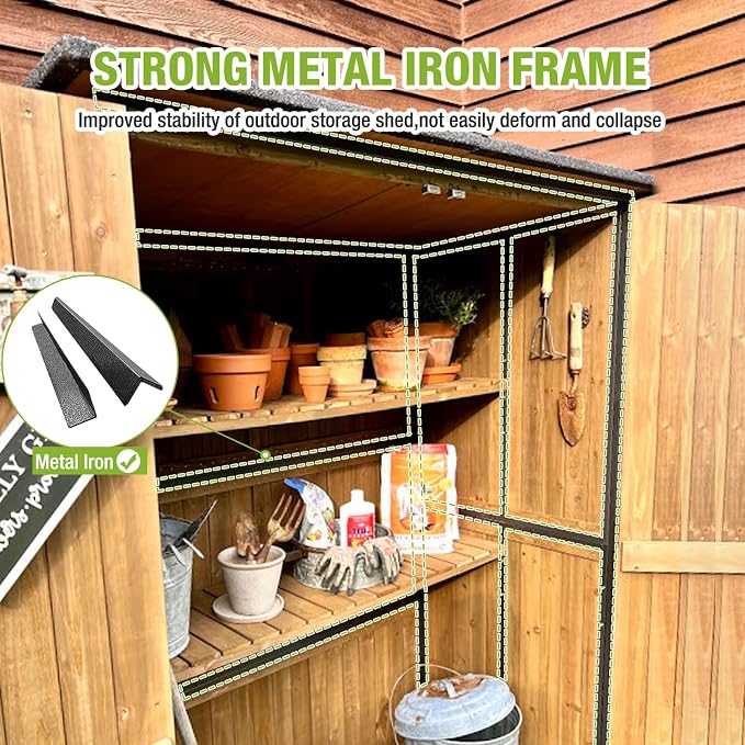 Outdoor Storage Shed with Metal Frame, Large Wooden Tool Cabinet with - Image 2