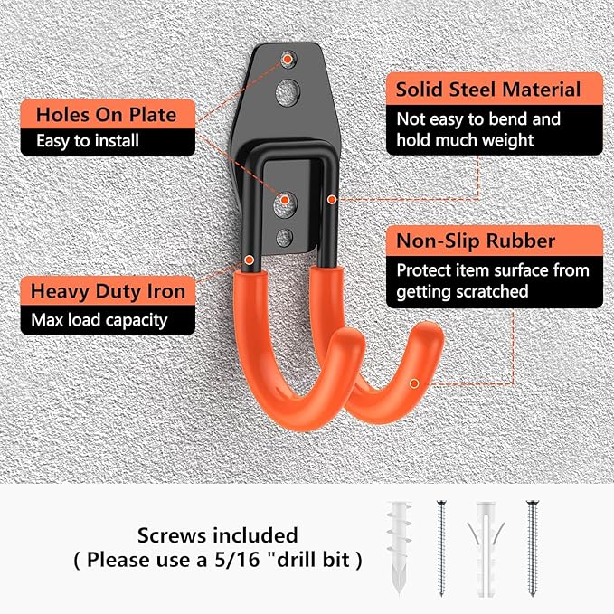 8 Pack 4.7x2.6 Inch Utility Steel Wall Mount Heavy Duty Garage Hooks - Image 3