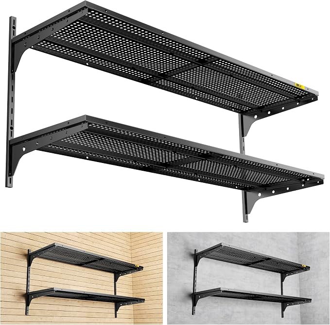 2 Tier 1.3x4ft Garage Shelving Wall Mounted, 400 lbs Load Capacity，15.6x48inch by Unknown