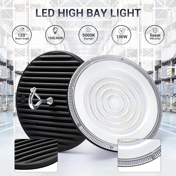 100W UFO Led High Bay Light, IP66 Waterproof, 15050LM 5000K Daylight Area - Image 3
