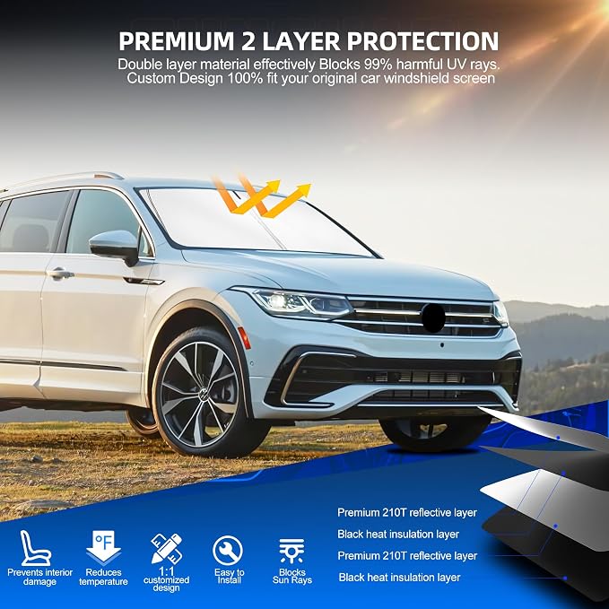 Windshield Sun Shade for Volkswagen VW Tiguan 2018-2025 Foldable Sunshade - Image 3