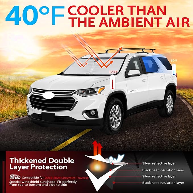 KAYZT Windshield Sun Shade for 2018-2024 Che-vrolet/Chevy Traverse LS, High - Image 2
