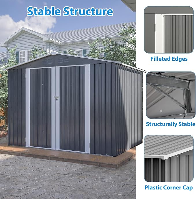 8 x 6 FT Outdoor Storage Metal Shed, Bike Garden Tool Shed - Image 5