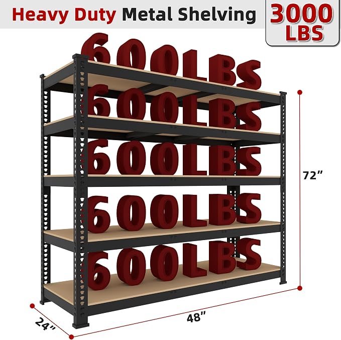 3 Packs 48" W x 24" D x 72" H Adjustable Garage Storage Shelves - Image 2