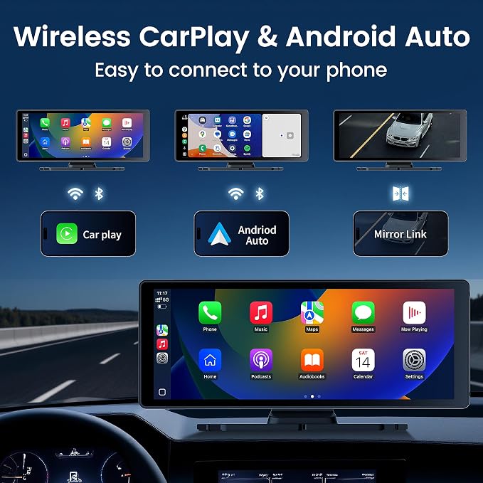 10.26" Carplay Screen for Car, 4K Dash Cam, Portable Tablet for Apple Android - Image 3