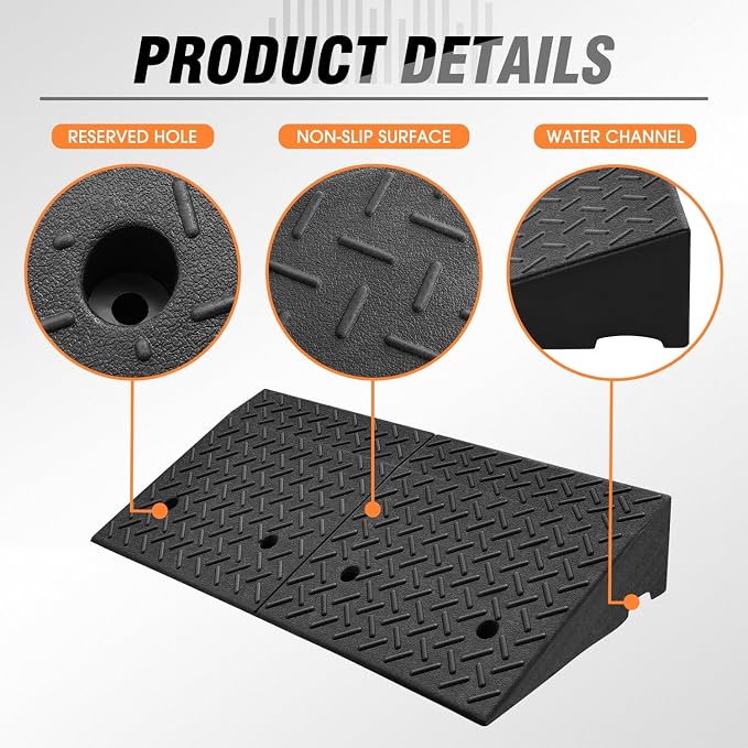 DNA MOTORING 6.9" Rise Rubber Curb Ramp Heavy Duty Loading Driveway Ramp - Image 5