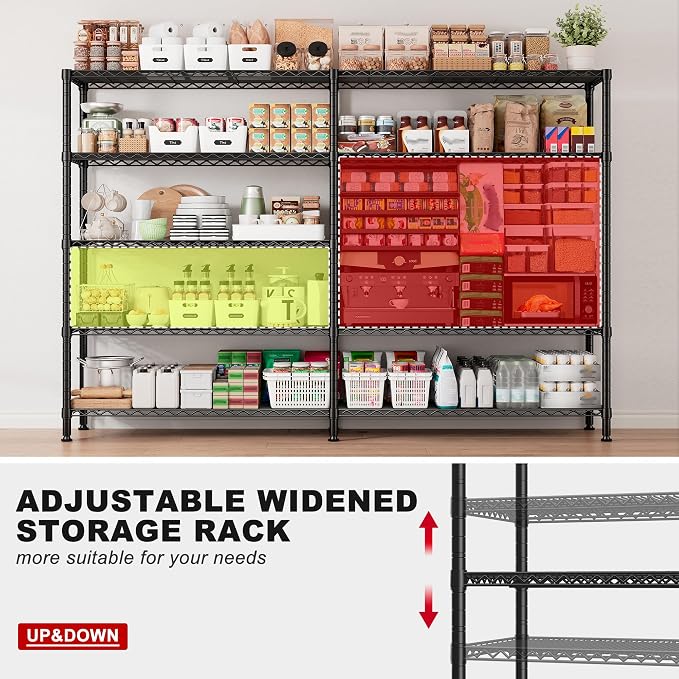 REIBII 70"W Storage Shelves Load 1600LBS, Metal Shelving 5-tier Wire Shelving - Image 8