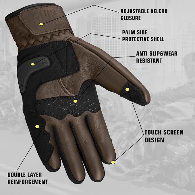 Leather Motorcycle Gloves for Men and Women | Touchscreen | Full Finger | - Image 6