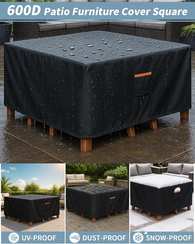 Outdoor Waterproof Furniture Cover, 74W x 74L x 28H inches Heavy Duty 600D - Image 6