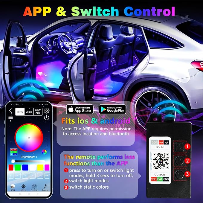 Car Led Interior Light Strip 72LEDs Under Dash Foot Well PVC Housing RGB DIY - Image 5