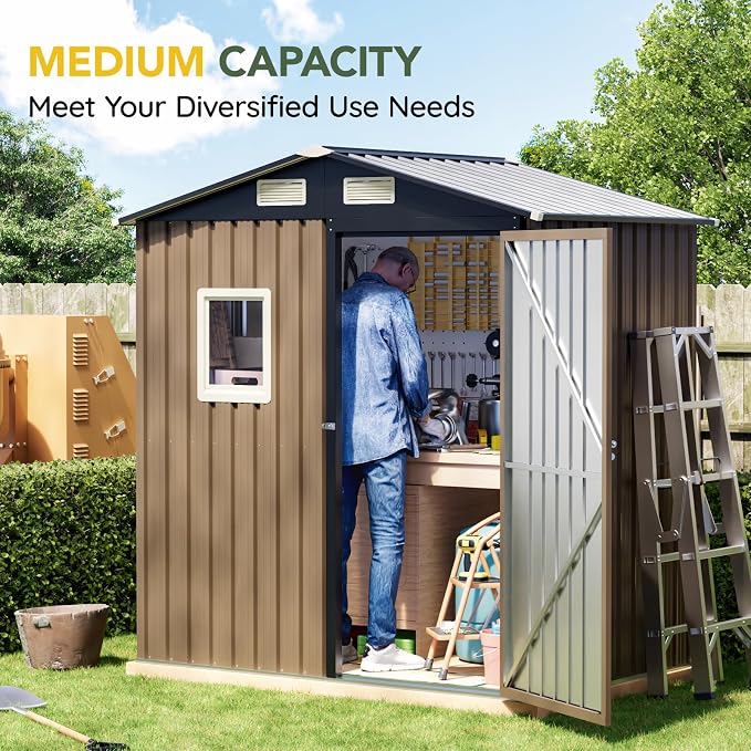 Breezz 6x4FT Outdoor Steel Storage Shed, Lockable Doors, Compact Metal Tool Shed - Image 6