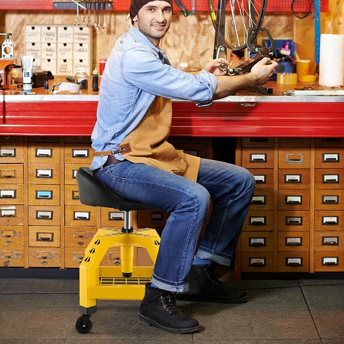 Goplus Rolling Garage Stool, 22.5”-27.5” Adjustable Mechanic Chair - Image 9