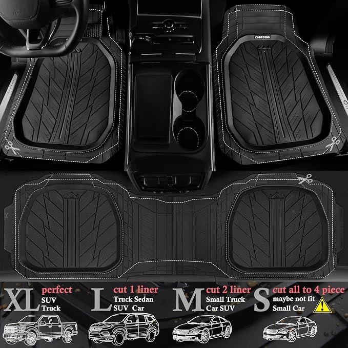 CAR PASS DeepDish Heavy Duty Rubber Floor Mats 3-Piece, Universal M-XL Size - Image 2