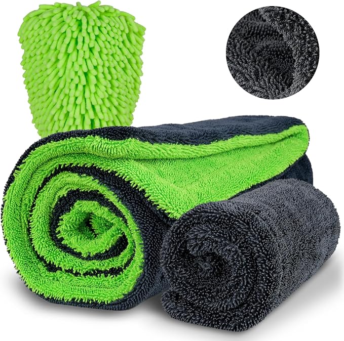 2 Pack Microfiber Towels for Cars, 1200 GSM Ultra-Soft Microfiber 36”x 24”& 16" by BRUSHFAMILY