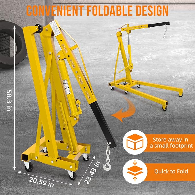 2 Ton Engine Hoist, 4000 Lbs Heavy Duty Folding Cherry Picker Engine Lift - Image 4