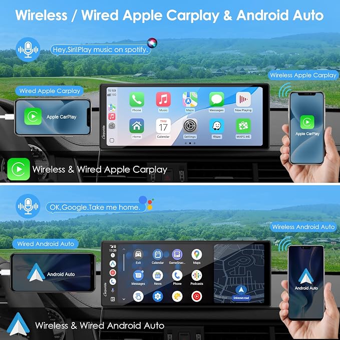 CARPURIDE 10.26 Inch Wireless/Wired Apple CarPlay, Android Auto and Mirror Link - Image 2