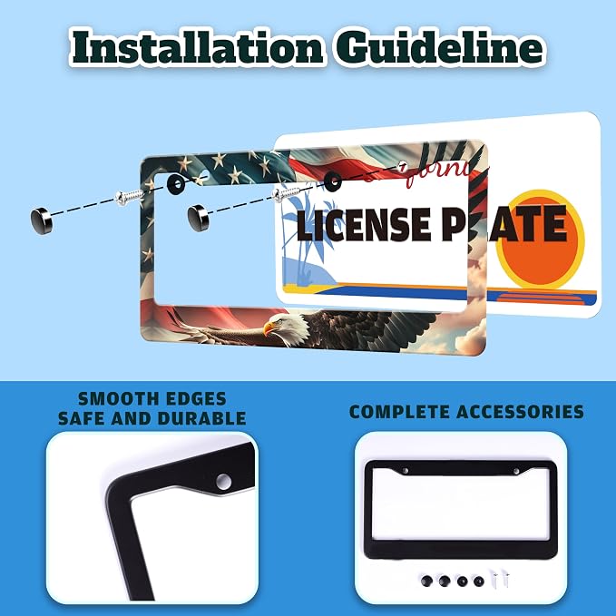 American Flag Eagle License Plate Frame Patriotic Stainless Steel License Plate - Image 3