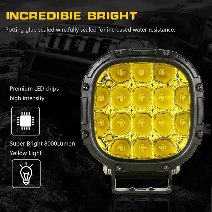 BIGLION.X 4 Inch Pair 160W 18800LM Amber Round LED Offroad Lights Yellow Fog - Image 7