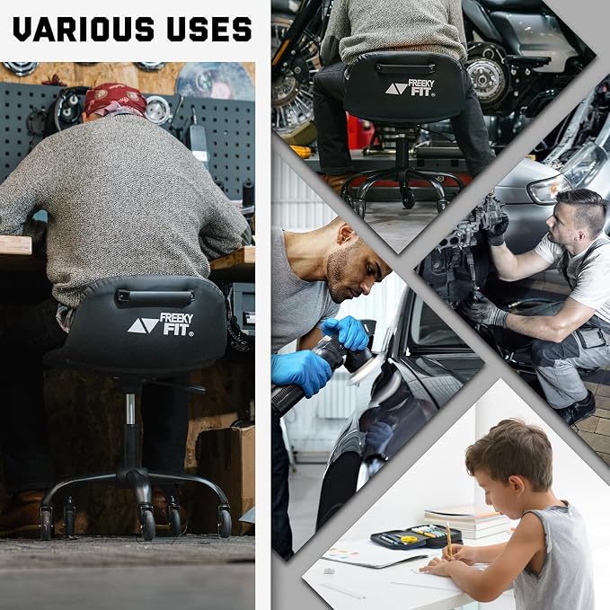Rolling Stool with Wheels, Garage Shop Stool with Backrest, Roller Seat with - Image 9