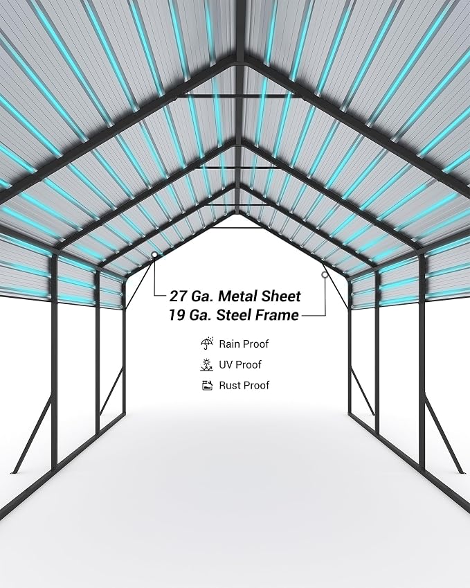 13'x21'x11' Oversized Metal Carport, Steel Heavy Duty Carport - Image 5