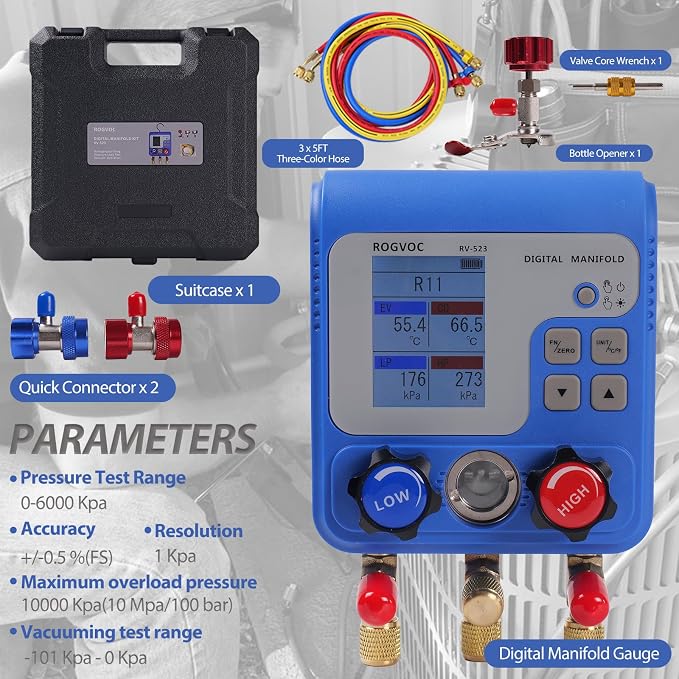 Digital Manifold Gauge Set, HVAC Pressure and Air Tightness Test Gauges - Image 7