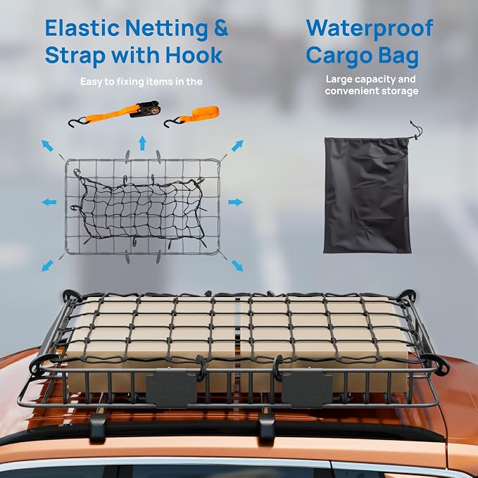 TUFFIOM 250lbs 64 x 39 x 6 inch Extendable Roof Top Cargo Carrier Basket - Image 2