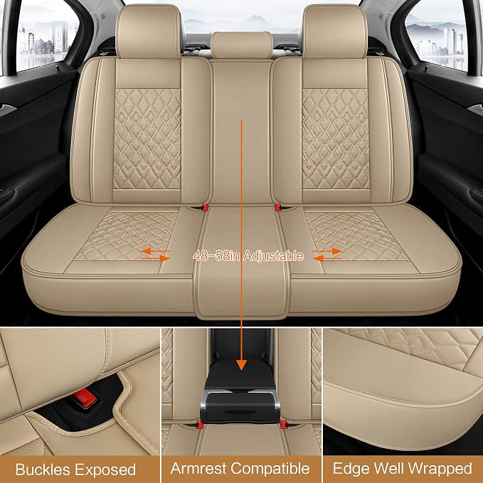 Pariitadin Leather Car Seat Covers Full Set, Waterproof Breathable Faux Leather - Image 3